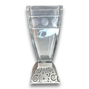 VTG Brighton Lacie Daisy Clear Etched Glass Vase Art Deco Style 7.5"